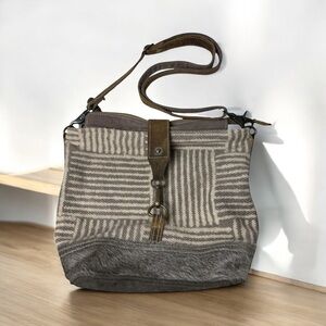 Myra Crossbody Bag Upcycled Canvas Fur Shoulder Bag Purse Satchel Travel Boho